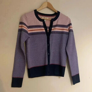 G.H.Bass Pink Blue Patterend Cardigan Sweater Button Down Preppy Fair Ilse XS